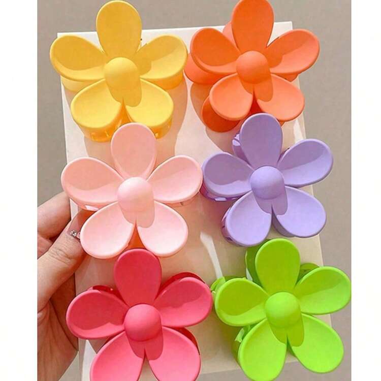 6pcs Matte Colorful Floral Hair Clips, Suitable For Thick Hair, Multi-Color Matching, Bright Color Design Hair Clips, Hair Accessories For Women, Autumn/Winter Holiday Outfit Accessories - Multicolor - View 1