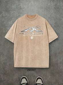 Men's Oversized Washed Graphic T-Shirt Hell Flame Star Silver Print Vintage Streetwear Tee | Exquisite Design |   Loose And Comfortable |   Easy To Match | - Coffee - View 3