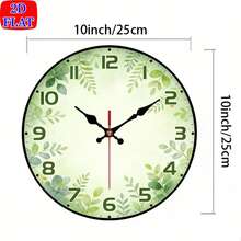 2D Flat.1pc. Forest-Themed Fresh Green Plant Watercolor Clock With Small Yellow Flowers, Silent Decorative Clock, Creative Wall Clock, Suitable For Bedroom, Living Room, Office Decoration, 10inch (AA Batteries Not Included),Mother's Day Gift,Fathers Day Gift,Wedding,Dorm Room Essentials College,House Deocr,Kitchen Essentials - A - 查看 11