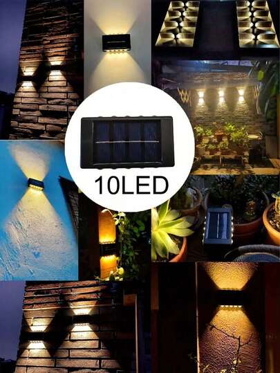 2pcs 10LED Solar Wall Light, Multi-LED Dual Row Warm Light Flashlight, Decorative Atmosphere Light, Garden Street Light, Outdoor Corridor Light And Desk Lamp, Outdoor Solar Fence Light With Top And Bottom LED, Summer Outdoor Decor Light