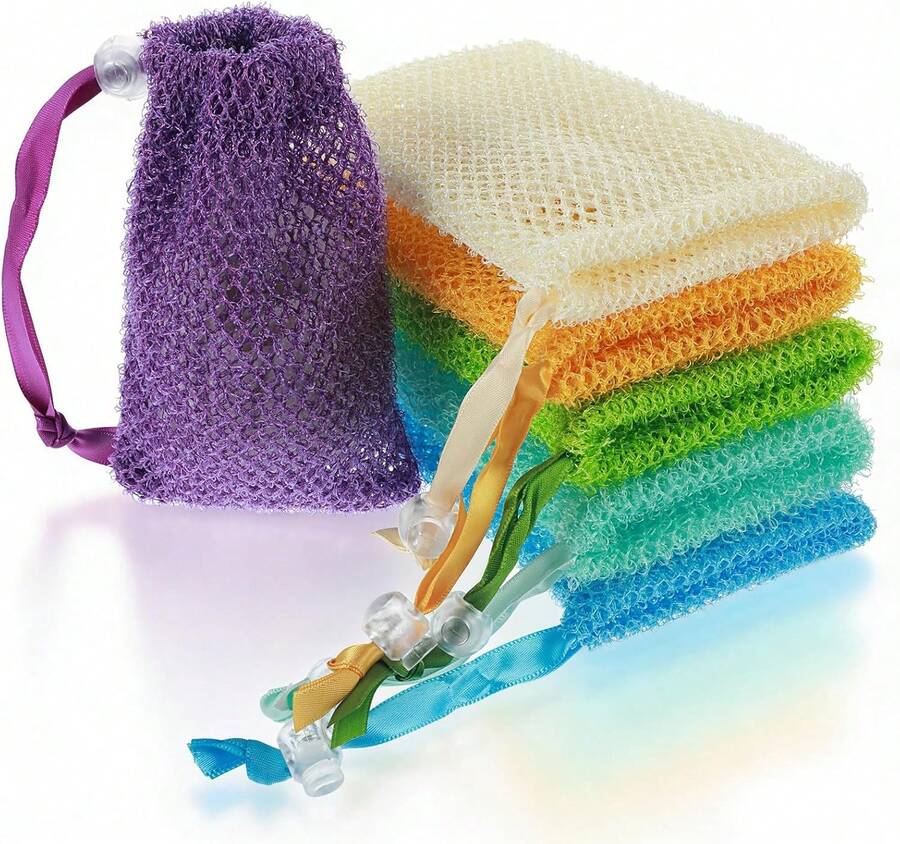 6 Pack Mesh Soap Bags Colorful Soap Bags For Soap Bars With Flexible Drawstring, Exfoliating Foaming Net Gentle Exfoliation And Rich Lather For Store Bath Products Body Facial Shower Cleaning - Soft - View 1