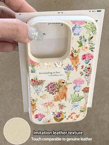 Paquete de 1 - Funda para teléfono totalmente nueva, suave, antideslizante y texturizada - Diseño con estampado de ramo en acuarela y cachorros - Compatible con iPhone 17, 17 Air, 17 Pro Max, 16E, 16 Pro Max, 15 Pro, 14 Pro, 13 Pro, 12 Pro, 12, 11, 11 Pro Max - Color 1 - Ver 3