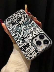 [Se EnvíA Localmente][Se EnvíA Localmente]1 Pieza Funda De TeléFono A Prueba De Golpes Con Cobertura Total De TPU Con PatróN GráFico De Eslogan De Graffiti Negro, Compatible Con  16, 15, 14, 13, 12, 11 Pro Max, Serie Resistente Al Agua Y A Los ArañAzosfundas fundas - Color 1 - Ver 2