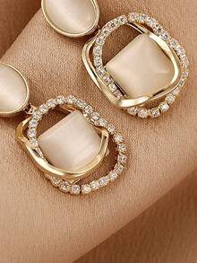 Rhinestone Decor Drop Earrings - Yellow Gold - View 2