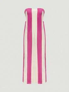 Dual-Color Patchwork Halter Sexy Jumpsuit Wide Leg Pants, Loose Jumpsuit, Elegant For Vacation, Photography, Casual, Commuting, New Arrival Summer - Pink - View 6