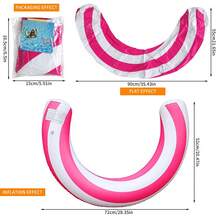 Flotador inflable en forma de semicírculo en U, cama flotante inflable arqueada de PVC grueso con rayas - Multicolor - Ver 4