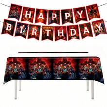 1件黑色科幻神秘图案一次性防水桌布，适合生日派对用品，款式随机 - 彩色 - 查看 2