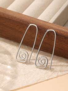 1 Pair Minimalist Vintage Spiral Geometric Earrings, Creative Earrings For Women's Daily Wear And Parties, Jewelry Gift For Holidays - Silver - View 4