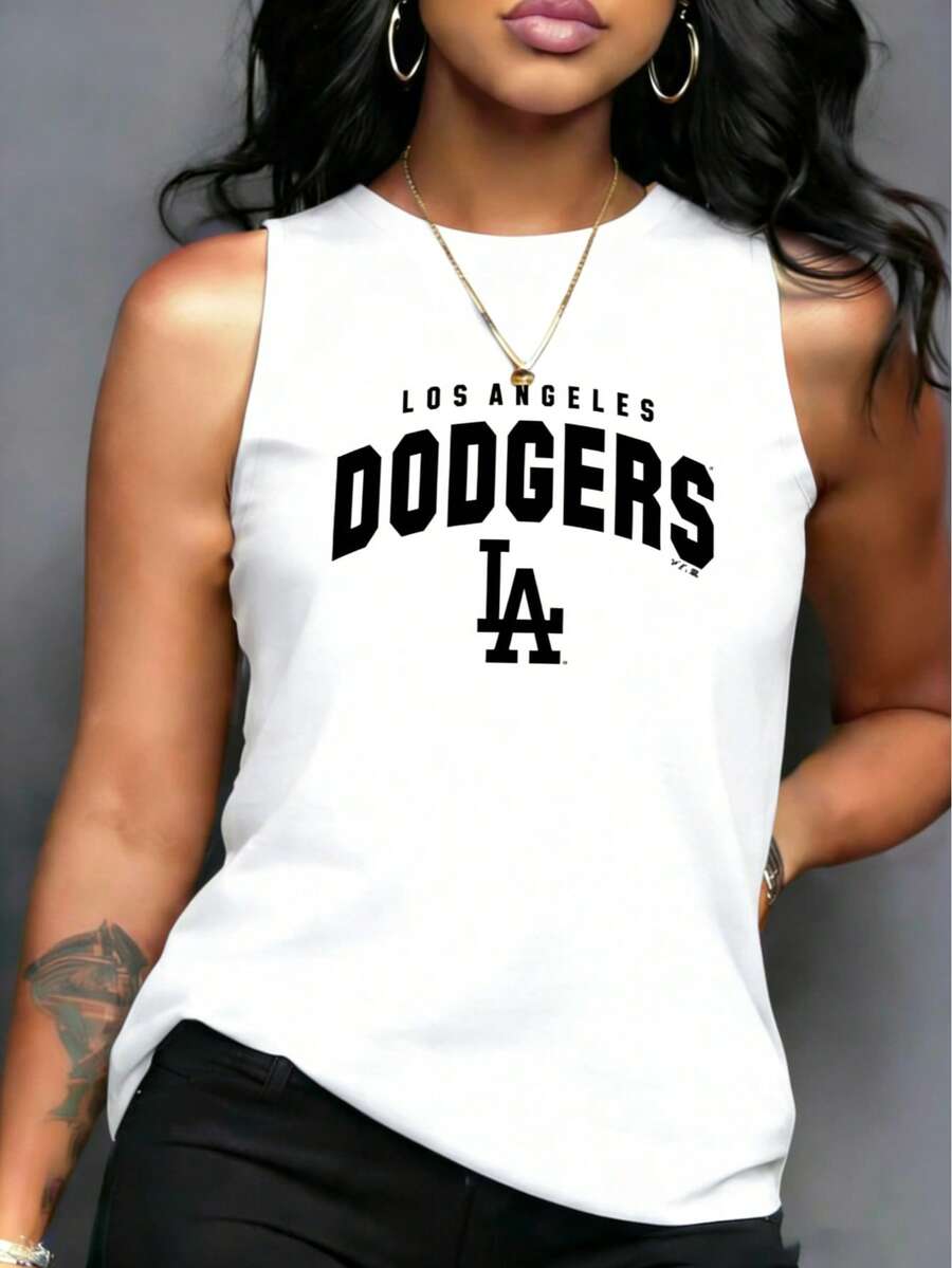 Women's Tank Top, "LA Dodgers" Script Logo Vest Top, Summer Tops For Women, Game Day Outfits,Summer Tank Tops,White Tank Top Women - 白色4 - 查看 1
