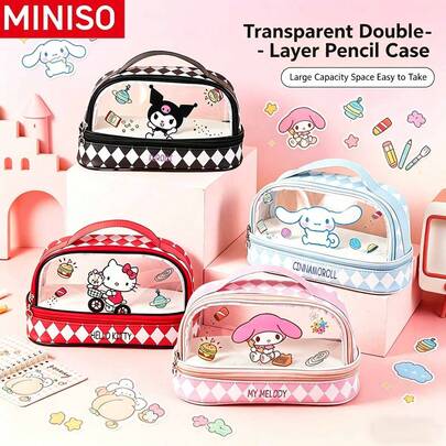  Hộp bút MINISO Sanrio Series 3D dung tích lớn, trong suốt, hai lớp, họa tiết hoạt hình, nhiều hình nhân vật hoạt hình dễ thương, có tay cầm tiện lợi, thích hợp cho học tập và văn phòng phẩm, món quà ngày lễ hoàn hảo cho gia đình và bạn bè vào dịp Giáng sinh, sinh nhật, mùa tựu trường.