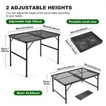 Luminpool Grill Table For Outside,Lightweight Aluminum Folding Portable Metal Mesh Outdoor Grill Table For Camping Cooking BBQ RV Picnic (Black) - Black 90cm - View 7
