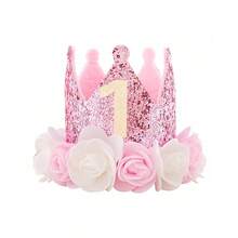 Couronne d'anniversaire de princesse pour filles, couronne rose et or pailletée avec fleurs, bandeau pour 1er, 2ème, 3ème, 4ème, 5ème anniversaire de bébé et tout-petit, fournitures pour fête d'anniversaire - Multicolore - Voir 11