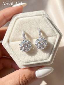 1 Đôi bông tai khoen tròn đính đá Zirconia thanh lịch, bông tai bạc 925 cao cấp, trang sức tinh tế, quà tặng trang trí tiệc cho phụ nữ. - Bạc - Xem 4