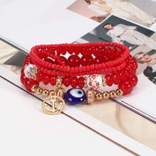 Set de 4 piezas de pulsera estilo bohemio con colgante de ojo de demonio de ancla, multicapa, con perlas de porcelana y cuentas de vidrio, pulsera elástica, nuevo juego de joyas, regalo casual - Bohemia - Ver 12