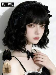 Women's Short Curly Synthetic Full Wig, Sweet Lolita Style Daily Cosplay Wig, Available In Black, Cute Aesthetic For Commuting, Party, Dating - Multicolor - View 7