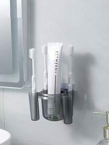 1pc Plastic 5-Slot Toothbrush Holder With Cover, Wall-Mounted Toothbrush Storage Rack Self-Adhesive No Drilling Toothbrush Organizer Box For Toothpaste And Bathroom - Multicolor - View 8