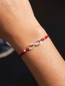 1 chiếc vòng tay bạc S925 kiểu Trung Quốc mới, hình số 8, dây bện màu đỏ, thiết kế tối giản cổ điển theo , sang trọng và thanh lịch, thích hợp làm quà tặng trong mọi dịp lễ hội. - hình học - Xem 8