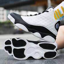 Men's Premium Leather Basketball Shoes, Couple Exclusive Wave Sole Basketball Trainers, Matching Couple Shoes - 黑白 - 查看 6