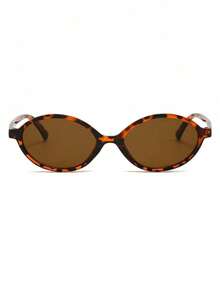 一副复古时尚眼镜，采用椭圆形PC镜框和豹纹图案，适合街头和T台风格。 - 黑色 - 查看 9