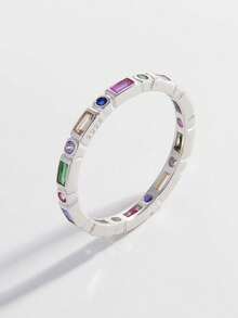 1pc Fashionable & Exquisite Punk Chic Versatile 925 Sterling Silver Round & Square Stone Alternating Ring, Showcasing Charm For Dating, Commuting, Daily Wear, Gift - Multicolor - View 21