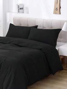 3pcs Black Super Soft, Four Seasons Solid Color Sanding Quilt Cover Pillowcase, Bedding, Soft Skin-Friendly Quilt Cover, Quilt Suit And Pillowcase, Excluding Quilt Core, Suitable For Double Full-Size Queen Bed, Suitable For All Seasons, Home Decoration, Bedding Gifts, Machine Washable,Twin Queen King - 黑色 - 查看 2