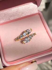 rundraw 1 pieza Nuevo anillo de serpiente 2026 con corte de gota de agua y redondo de circonita cúbica elegante, tono plateado brillante, adecuado para mujeres, ideal para compromiso, boda y ocasiones especiales - Plateado - Ver 9