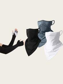 耳挂式围巾面罩，冰袖，套装组合，防紫外线，男女通用，防风保暖，可作头巾或围巾使用 - 彩色 - 查看 8