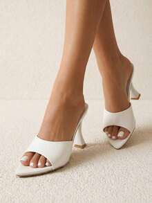 Giày sandal cao gót mũi nhọn màu trắng thời trang mùa hè dành cho nữ, kiểu dáng slip-on, hở mũi, gót thấp, phù hợp cho mặc hàng ngày, dự tiệc, hẹn hò, đi làm và các dịp khác. - trắng - Xem 5