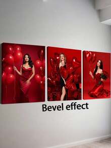 3件可客製化照片帆布印畫，適用於情侶肖像和家庭照片 - 帶木製框架的照片牆藝術 - 垂直帆布裝飾畫，適用於家居和辦公室裝飾 - 附掛鉤 - 三件裝-多色8 - 查看 8