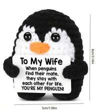 1 pièce Carte-cadeau de pingouin au crochet fait main, du mari à la femme, convient pour l'anniversaire de mariage, l'anniversaire, la Saint-Valentin et d'autres fêtes, décoré de petits cœurs - Multicolore - Voir 6