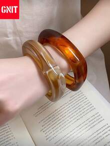 GNIT 3pcs Exaggerated Geometric Bracelet Set, Multifunctional Fashion Accessory For Daily Wear, Party, Vacation, Bohemian Style Geometric Pattern Elements, Orderly Texture And Undulating Curves - Twisted Shape (Translucent Coffee + Peacock Blue + Earthy Yellow) - View 7