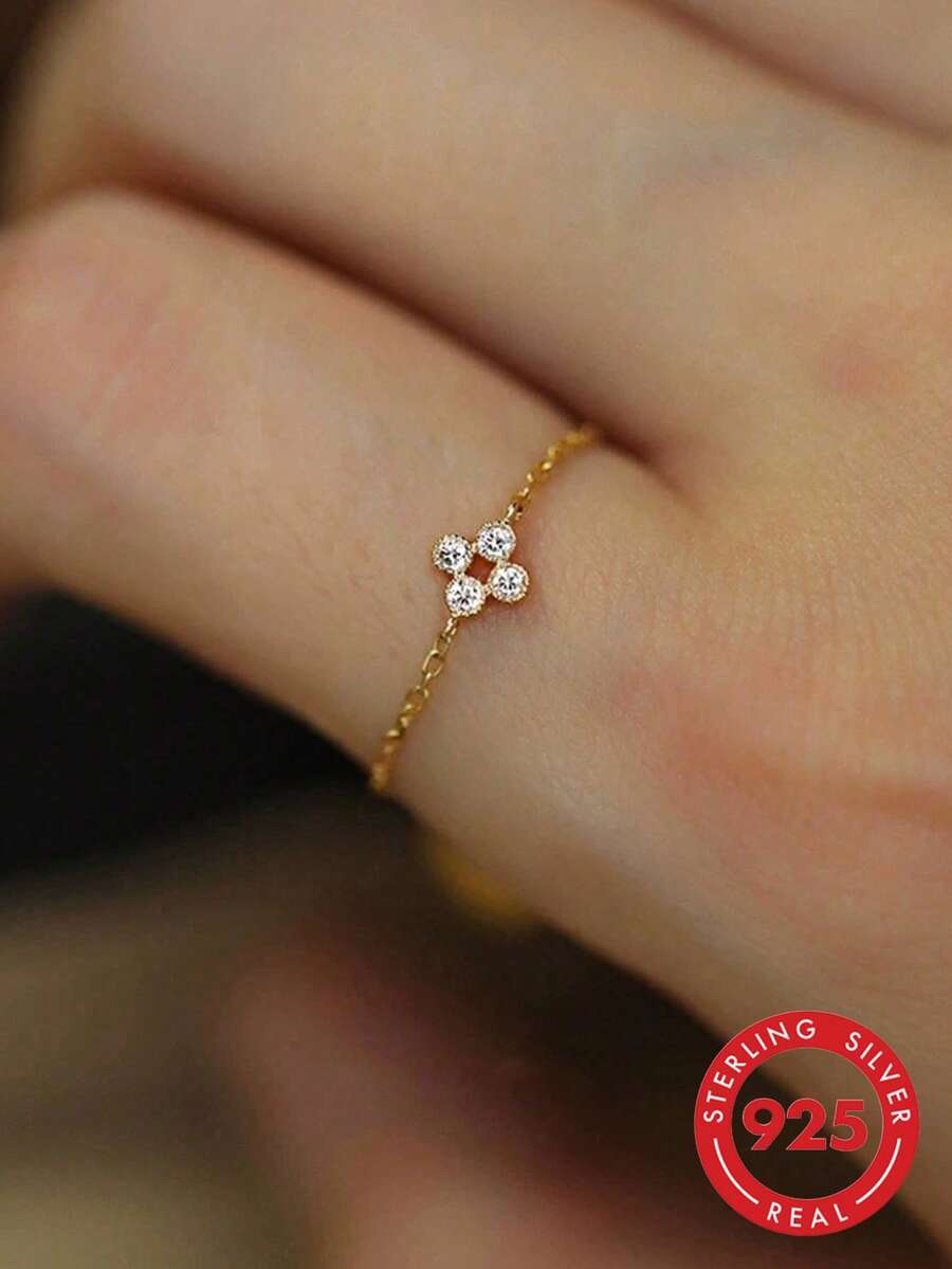 GAGAFEEL 1 chiếc nhẫn bạc S925 Sterling Silver hình hoa nhỏ thanh lịch, đính đá Cubic Zirconia, có thể điều chỉnh kích cỡ, là món quà trang sức lý tưởng để đeo hàng ngày.