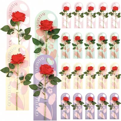 母亲节礼物：单支玫瑰花，附赠贺卡，手持仿真玫瑰花束礼盒，适合送给员工、女性、教师、女友、母亲 - DIY装饰用品