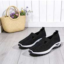 Women's Wedge & Platform Shoes, Spring/Summer 2026 New Arrival. Breathable Knit Flat Walking Shoes, Lightweight, Casual, With A Non-Slip Soft Sole, Comfortable Everyday Athletic Shoes, Suitable For Outdoor Wear And All Seasons. Stylish Women's Shoes, Perfect For Commuting, Walking, Shopping, And Everyday Wear. A Must-Have Item For Summer Outfits - Tennis Shoes,Black Casual Shoes - 黑色 - 查看 6