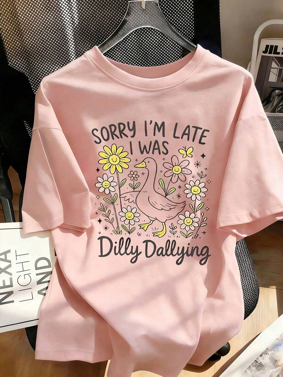 [Cotton T-Shirt]Tween Girl One-Piece Printed Pullover Short-Sleeve T-Shirt, Suitable For Students And Young Children, Summer Outfit Tops For Kids - 粉色 - 查看 1