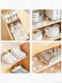 xiangmeishangu 1 Roll Waterproof Anti-Slip Plastic Shelf Liner, Multi-Purpose Cabinet Drawer Refrigerator Tabletop Mat, Daisy Pattern - Multicolor - View 4