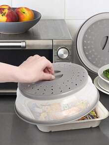 2-In-1 Foldable Microwave Splatter Cover And Vegetable Washing Filter: The Ultimate Space-Saving Kitchen Tool. Foldable Microwave Splash Guard, Dishwasher , Microwave Cover With Steam Vent, Made Of Silicone And Plastic Materials. - Multicolor - View 1