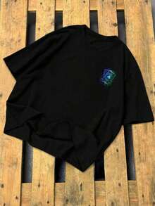 Manfinity Roughcore Men's Casual Short Sleeve Crew Neck T-Shirt With Creative And Versatile Playing Card Graphic Design - BLUE AND BLACK - View 2