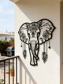 1pc Iron Elephant Wall Art Decor, Boho Floral Design, Living Room Wall Hanging Decoration, Creative Home Gift,Home Decor ,Room Decor,Wall Decor Gifts Birthday Graduation - 黑色的 - 查看 5