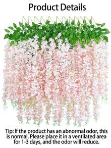 6/12/24件套紫藤花环，3.75英尺人造花环，仿真悬挂紫藤丝绸花环，适用于婚礼、花园、墙面装饰 - 淺粉色 - 查看 9