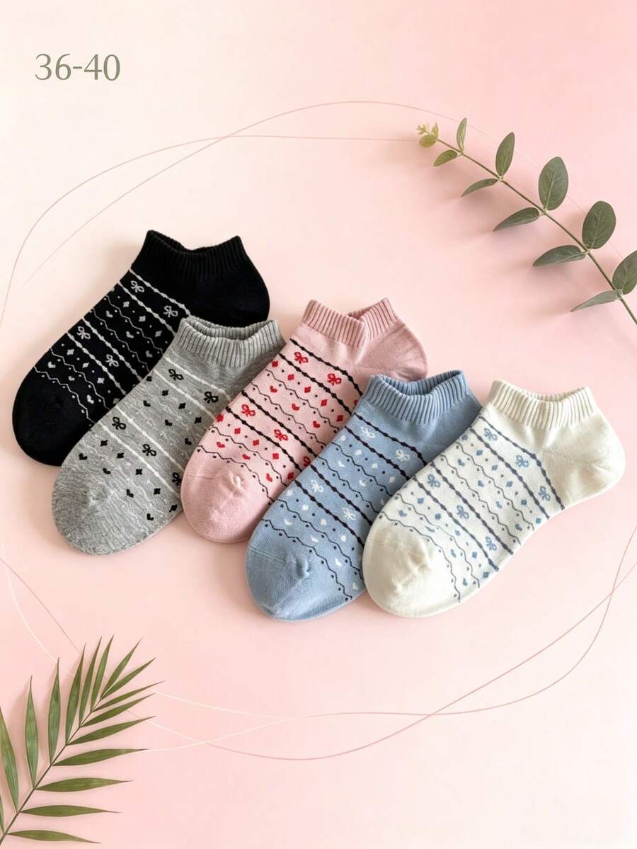5/1 Đôi tất nữ cổ ngắn dễ thương, tất không lộ cổ, họa tiết sọc nơ và trái tim ngọt ngào, tất cổ thấp màu pastel, tất mềm mại thoáng khí, thoải mái, dễ chịu khi mặc hàng ngày, phong cách thời trang Hàn Quốc, cỡ 36-40, phù hợp mọi mùa, tất ngắn nữ xuân hè thu, tất ngắn thoải mái cho nữ - Nhiều màu - Xem 1