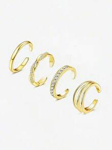 Bộ 4 nhẫn ngón chân, mạ vàng trắng, nhẫn ngón chân đơn giản kiểu ôm sát ngón chân, đính đá Cubic Zirconia, xoắn ba lớp, trang sức chân đi biển, có thể điều chỉnh kích cỡ. - Bộ 4 vòng chân - Xem 2