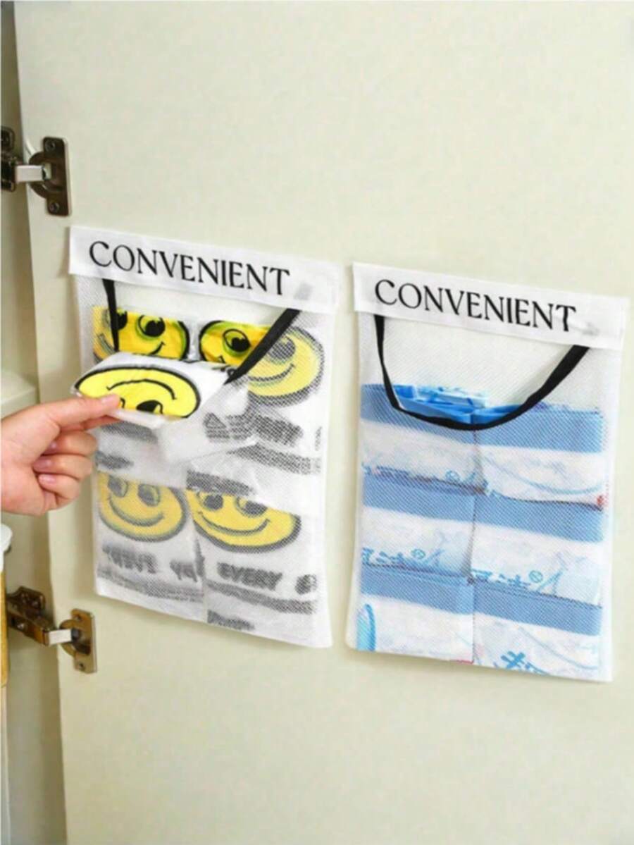3-pack kökssoppåsdispenser, väggmonterad stor förvaringspåse, plastpåse med nät och tejp - Multifärgad - Visa 1