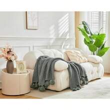 Nasjac Manta de Punto para Sofá y Cama Manta de Punto Suave y Acogedora con Borlas 110 * 150cm Manta Ligera para Silla Cama Sofá Viaje Picnic Adecuada para Todas Las Estaciones Gris - Gris - Ver 2