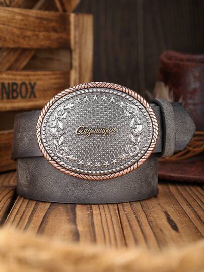 1pc Unisex Western Style PU Leather Belt, Retro Minimalist Design, Suitable For Daily Wear
