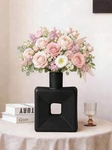 1pc Black & White Resin Square Vase, Minimalist Nordic Bohemian Style Home Decor, Suitable For Living Room, Bookshelf, Table, Cabinet, Fireplace, Entryway, Holiday Decoration, Gift, Birthday, Graduation, Dorm - 1 - View 8