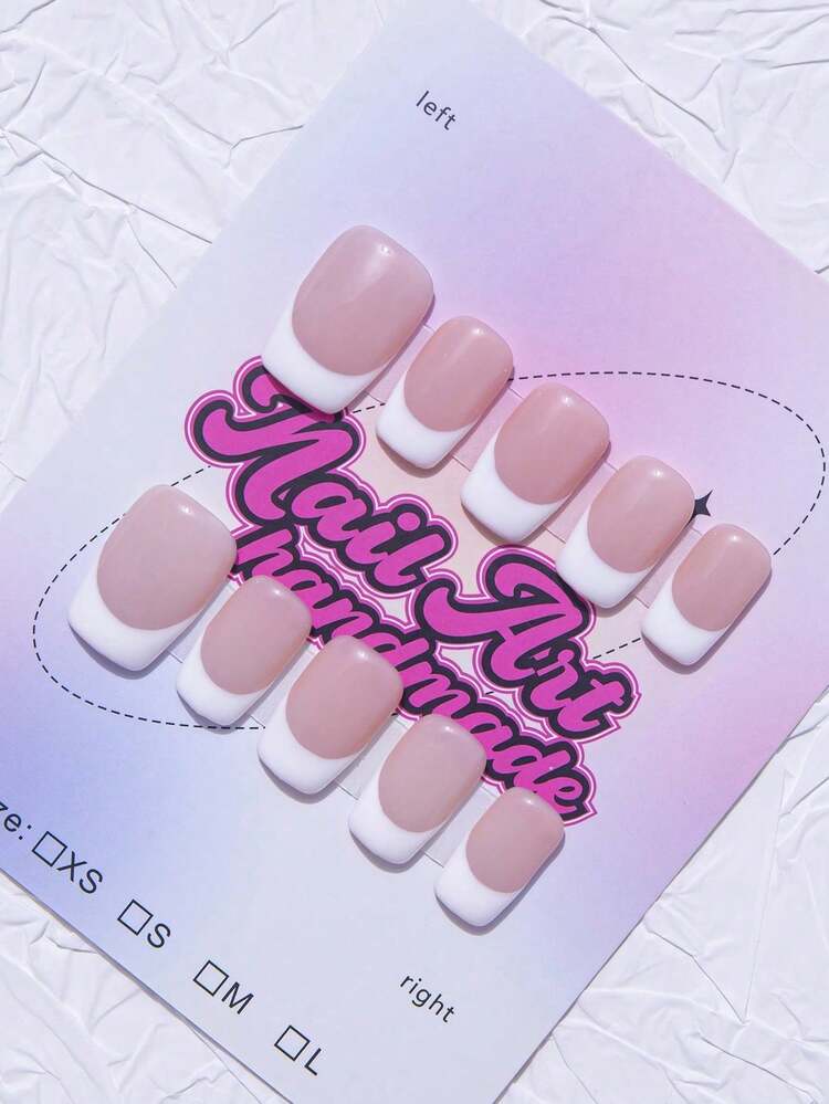 Square-Shaped Handmade Accent Nails, Y2K Girly Style, Nude, Pink, Red Nail Tips With French Tips, Snake Skin, 3D Fruit, Floral Embellishments, Ball Bead Designs, Handcrafted Wearable Nails For Women & Girls, 10pcs/Set, 3 Sizes, Suitable For Parties, Celebrations, Daily Wear, Includes Tools, Ideal Gift For Women And Girls - White - View 3