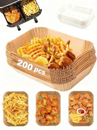 200/100/50pcs Rectangular Air Fryer Liners With Anti Stick Baking Paper, Non Stick Air Fryer Pads, High Temperature Resistance Up To 450 ° F (Approximately 232 ° C), Leak Proof And Non Cleaning, Oil Resistant, Waterproof And High Temperature Resistant, Safety Without Cleaning Troubles, Suitable For Dual Function Air Fryer Microwave Ovens