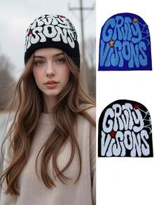 Mũ len họa tiết hoa, mũ hip hop, mũ dệt chữ phong cách đường phố, mũ len ấm áp, chắn gió có che tai (2 chiếc/1 chiếc). - A - Xem 8