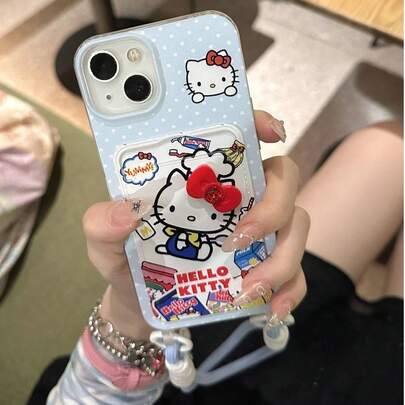 SANRIO 1个全新浅蓝色挂绳，卡通Hello Kitty图案，包含零食、牛奶、波点、牙膏牙刷、蝴蝶结、Hello Kitty鲜花等元素，清新可爱，充满多巴胺气息。时尚Hello Kitty手机壳+卡包+挂绳，采用防水、防摔、防震材质，兼容苹果17系列、11/12/12 Pro、13/14/15、13 Pro/14 Pro/15 Pro、12 Pro Max/13 Pro Max/14 Pro Max/15 Pro Max、16、16 Pro、16 Pro Max、17、17 Pro、17 Pro Max。母亲节好礼！